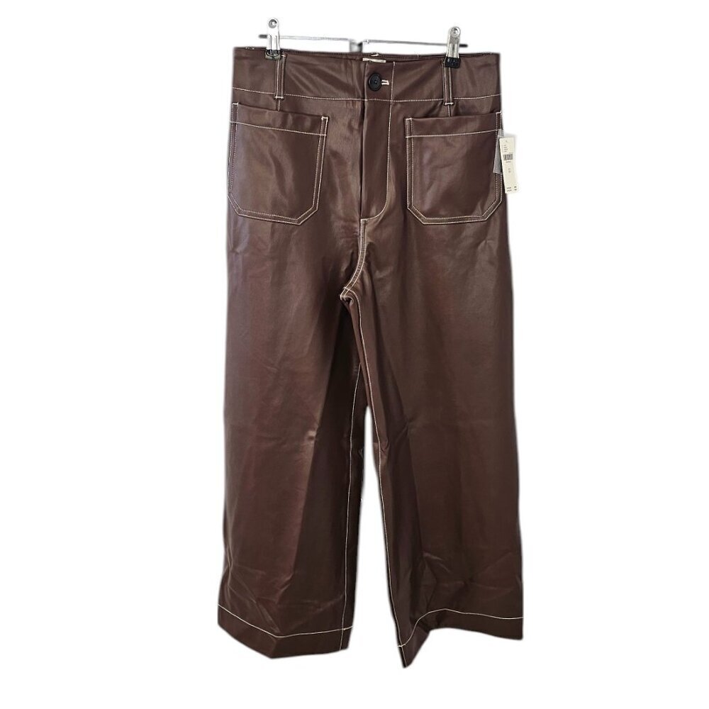 Anthropologie Maeve The Colette Faux-Leather Top-Stitch Crop Wide-Leg Pant, 29